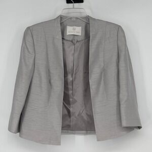Jacques Vert Silver Grey Open Front Bolero Jacket Blazer Size 10 Formal Classic
